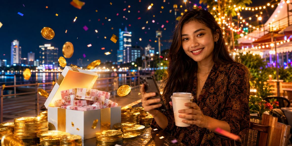 Pengguna membaca pengumuman platform casino melalui smartphone di kafe